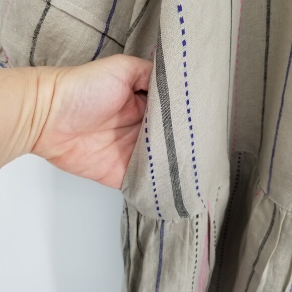 NWT Gudrun Sjoden Linen Striped Shima Dress, pintucks -L- Lagenlook, Cottagecore - Picture 6 of 9